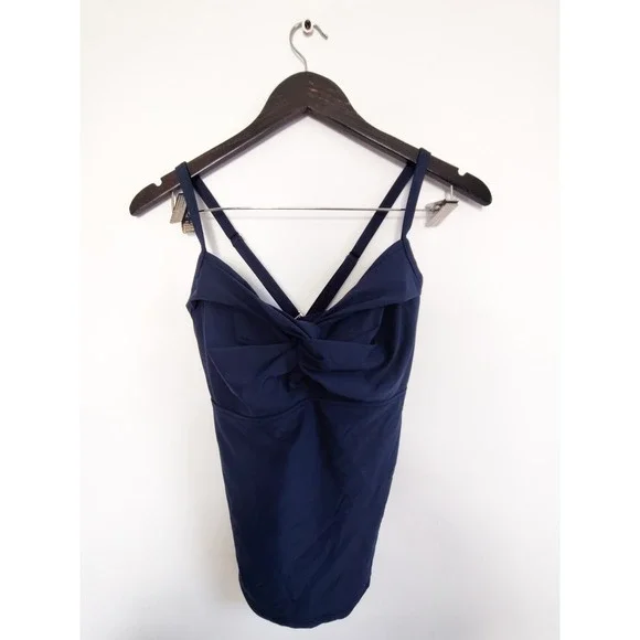 Athleta Tankini Swim Top 34D / 34DD Navy Twist Front Adjustable Strap Swimwear - Picture 2 of 5